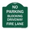 Signmission No Blocking Driveway Fire Lane, Green & White Aluminum Architectural Sign, 18" x 18", GW-1818-23852 A-DES-GW-1818-23852 - alternate 1